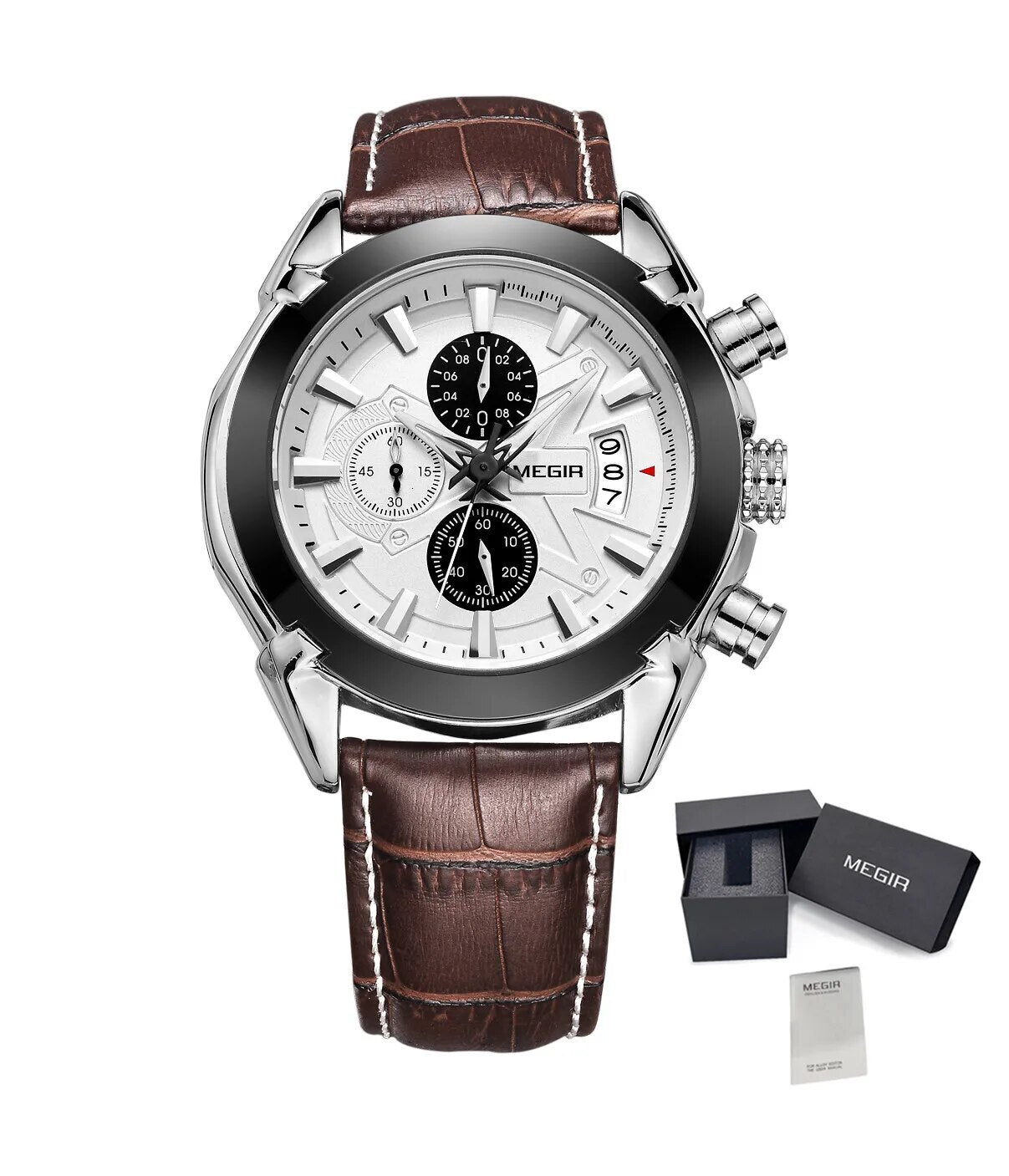 MEN Luxury Leather Watch Waterproof Quartz Chronograph Sport Watch