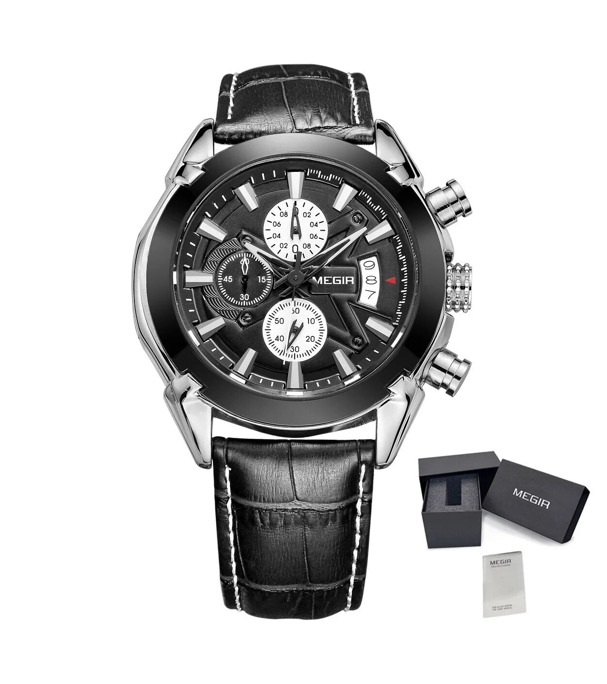 MEN Luxury Leather Watch Waterproof Quartz Chronograph Sport Watch