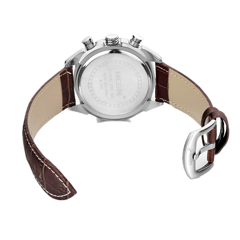 Ceas sport cu cronograf cu cuarț impermeabil din piele pentru bărbați