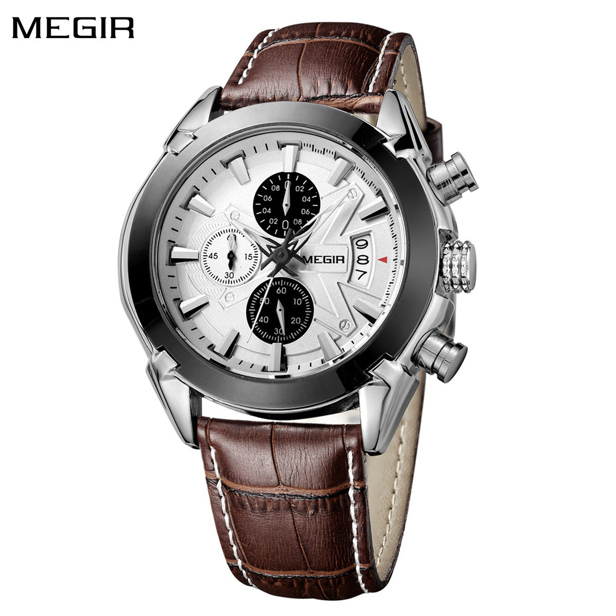MEN Luxury Leather Watch Waterproof Quartz Chronograph Sport Watch