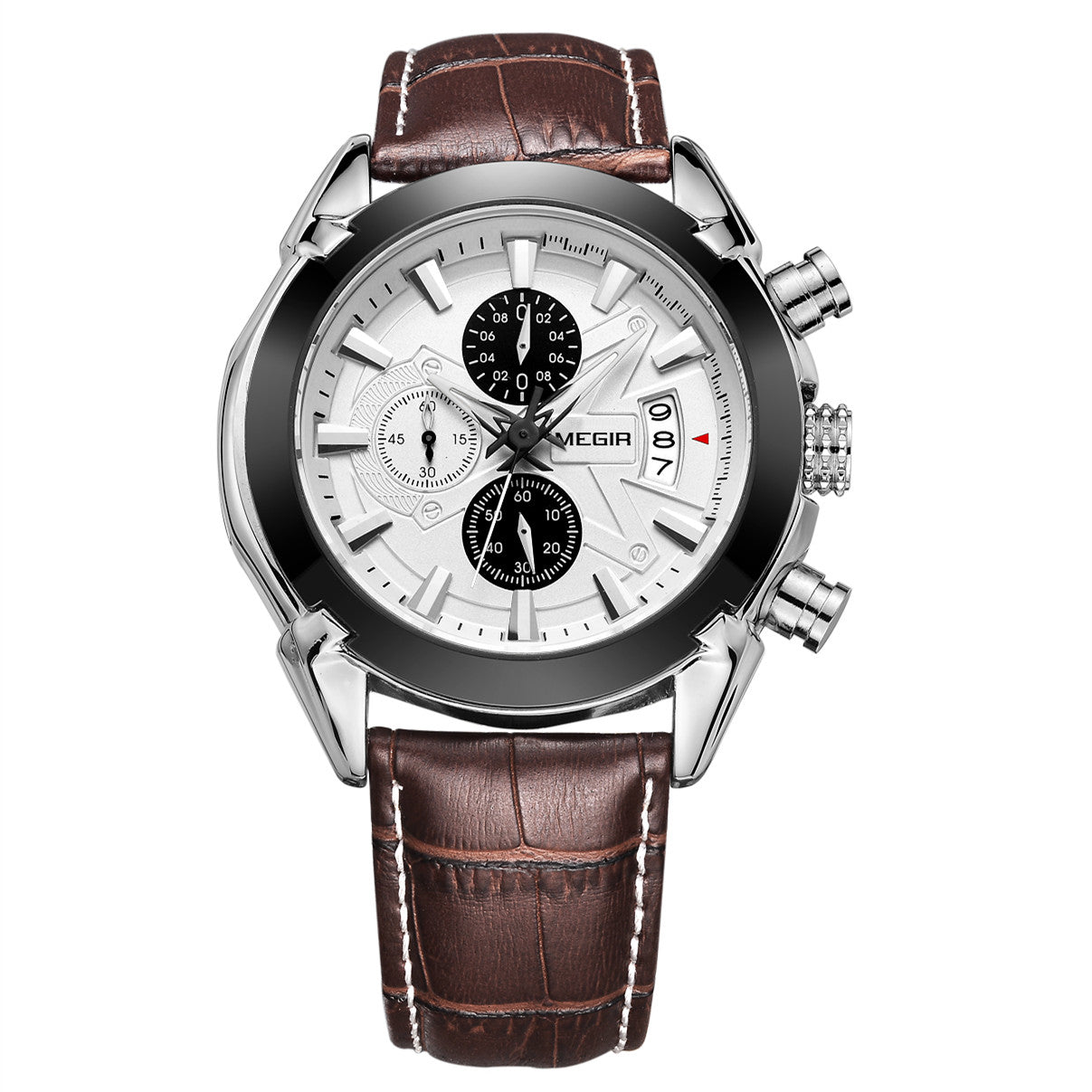 MEN Luxury Leather Watch Waterproof Quartz Chronograph Sport Watch