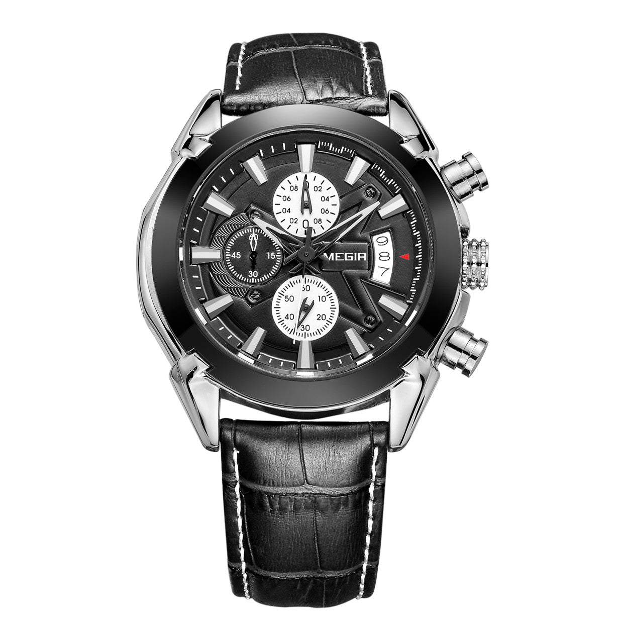 MEN Luxury Leather Watch Waterproof Quartz Chronograph Sport Watch