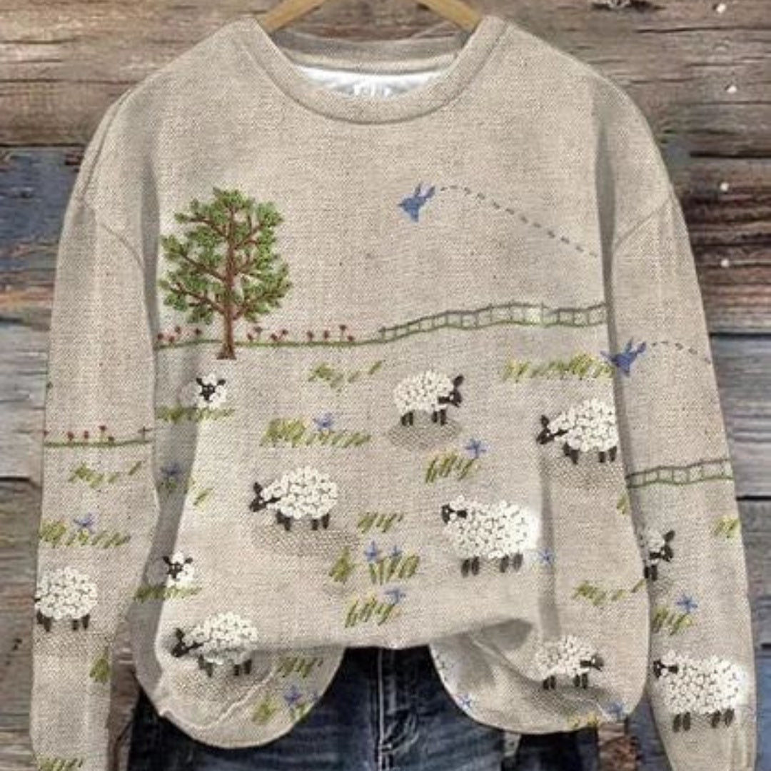 Womens Fresh And Casual Crew-Neck Printed Sweatshirt Top