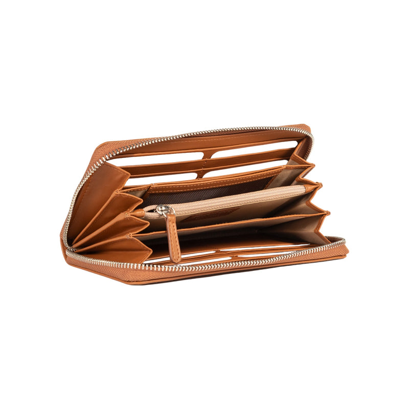 RB1084SS | Portafogli Donna con chiusura lampo Made in Italy in Vera Pelle Liscia Opaca. Colore Cognac. Dimensioni: cm 20 x 10 x 2,5-2