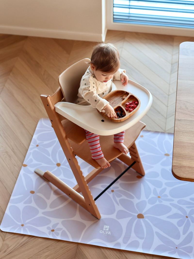 Kids Mealtime Floor Mat, Non-Slip & Waterproof - Daisy Lavender