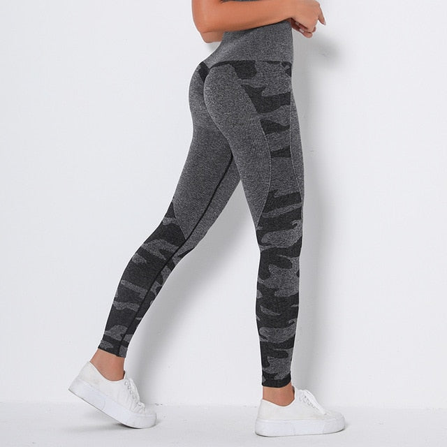High Waist Seamless Camouflage Sports Leggings for Women – Push Up & Tummy Control