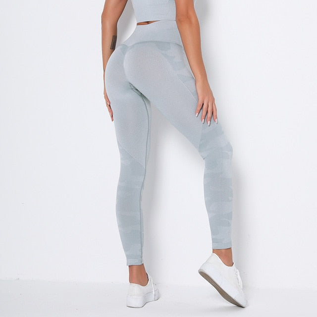 High Waist Seamless Camouflage Sports Leggings for Women – Push Up & Tummy Control