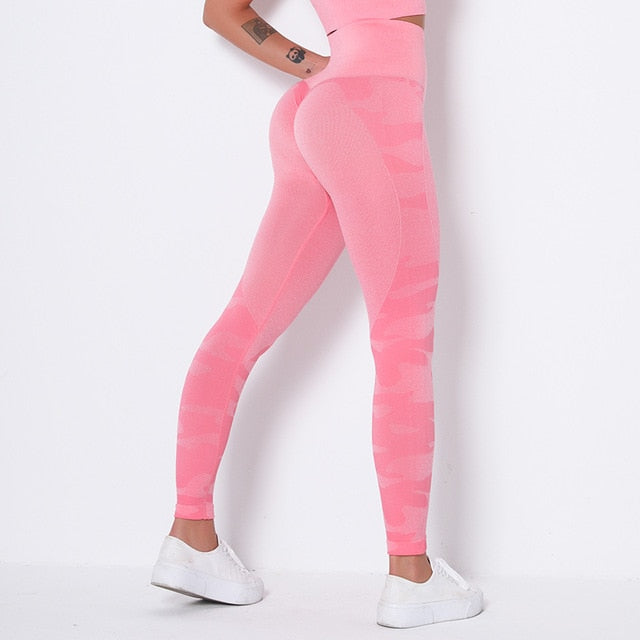 High Waist Seamless Camouflage Sports Leggings for Women – Push Up & Tummy Control
